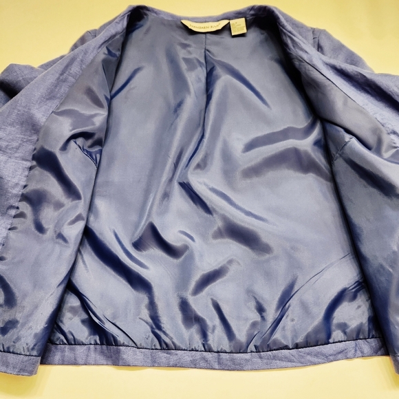 NWT Mandarine Blue Linen Cropped Button Front Blazer Jacket Size Medium Career - Picture 5 of 7